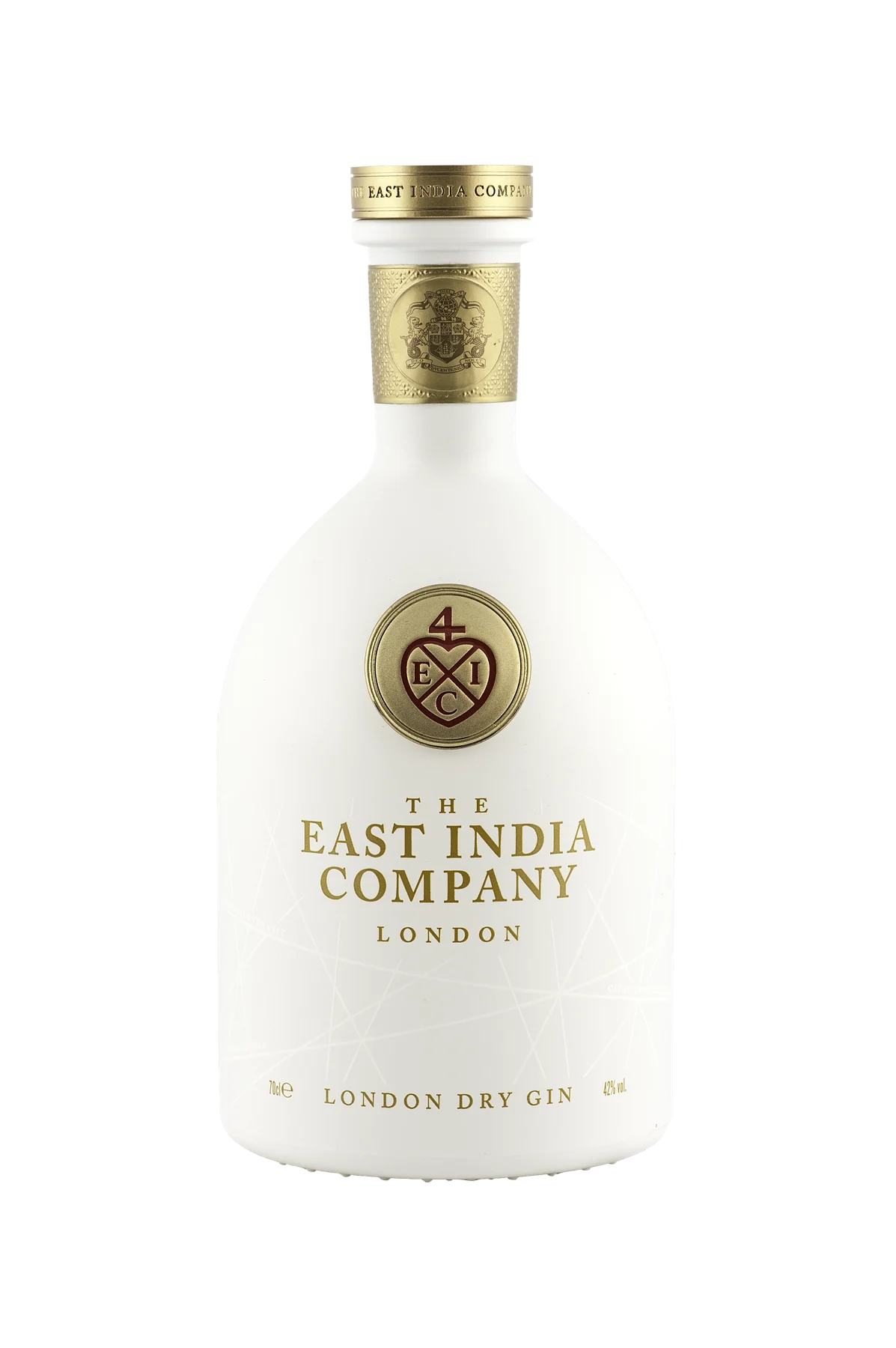 The East India Company London Dry Gin, white bottle with gold closure